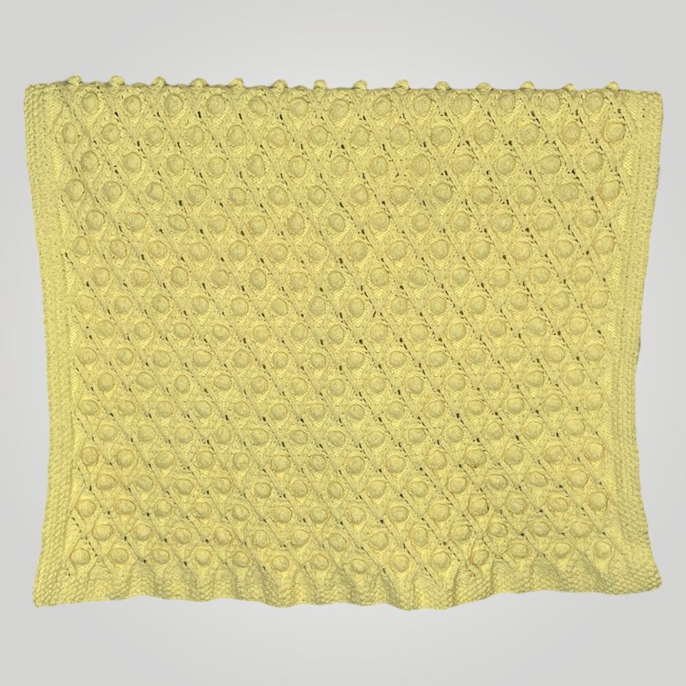 Vintage Handmade Yellow Baby Blanket 32”x38” Popcorn Knit Receiving Hand Knit